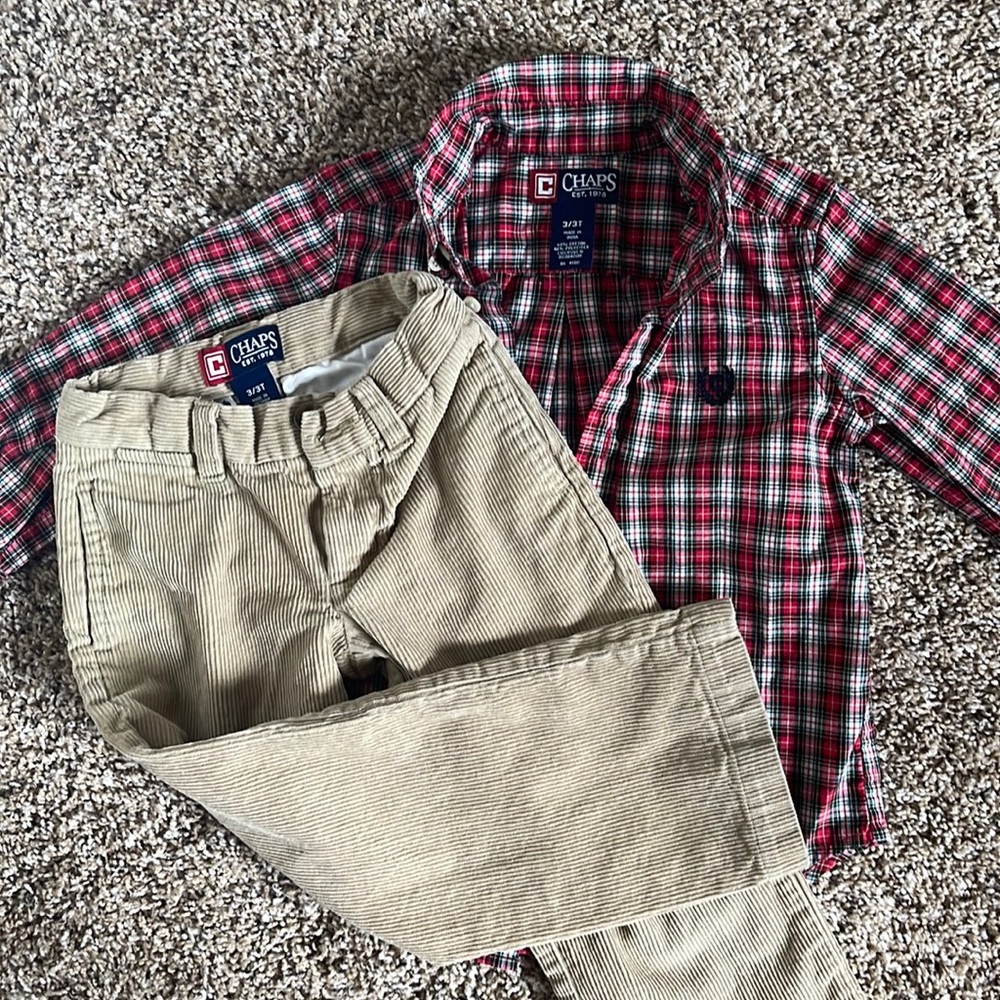 Chaps boys button down and corduroy pants